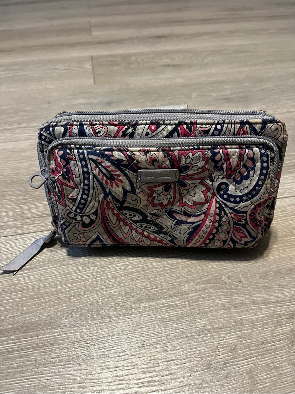 Vera Bradley Quilted Paisley Wristlet in Pink Navy Gray